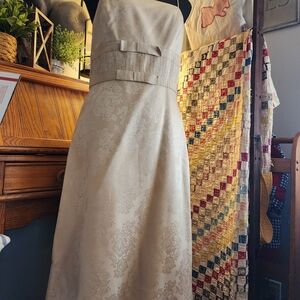 Ann Taylor Cream Strapless Dress with Floral Pattern